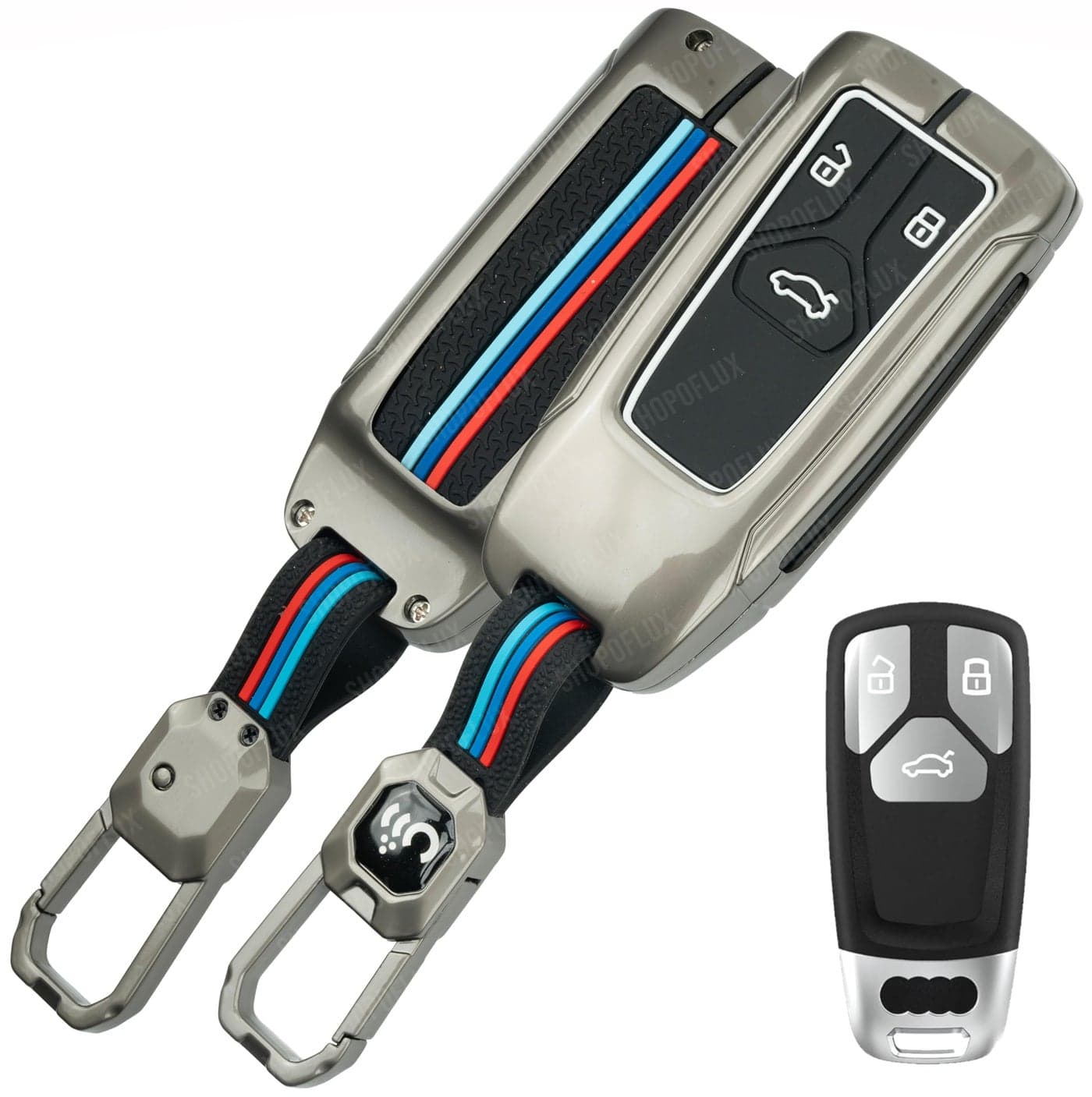 SHOPOFLUX Metal Car Key Cover Compatible for Audi Q5, A5, A8, Q7, A4, A6 3 Button Smart Key