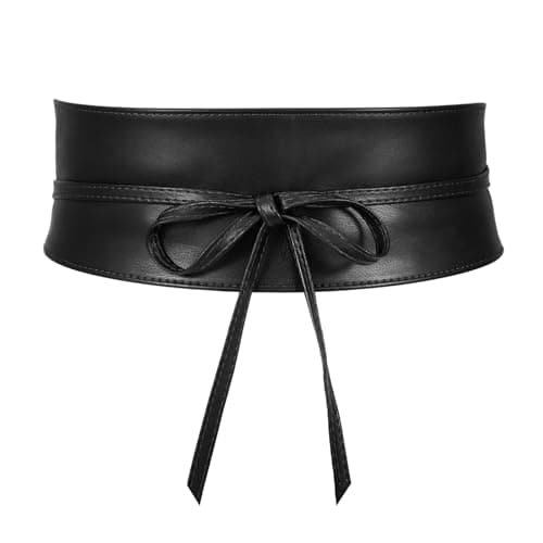 JASGOOD Women Fashion Leather Obi Belt- Plus Size Black Wide Fashion Wrap Waist Belt for Ladies,Black,Fit Waist Size 38-43 Inch