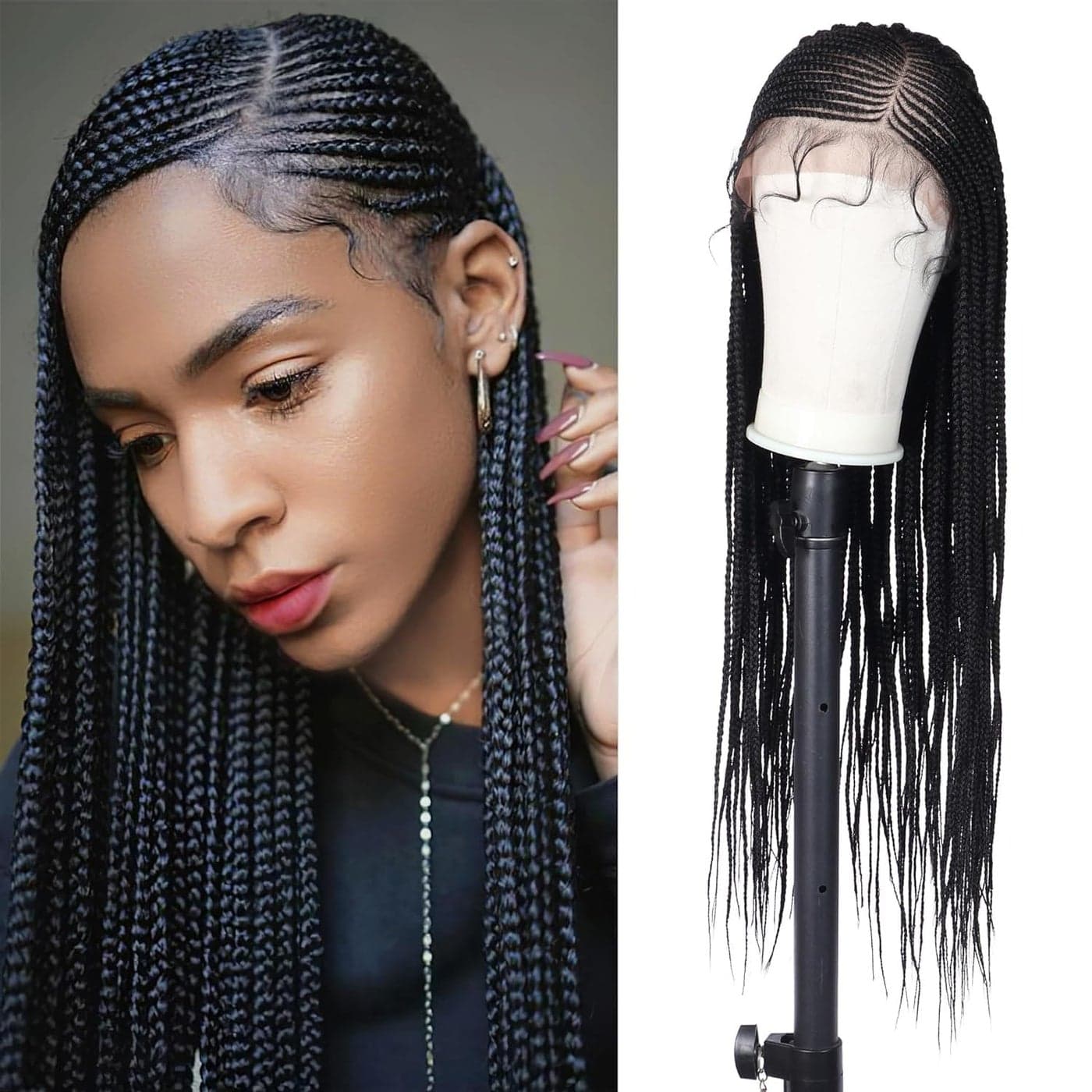 Alebery 13X8 HD Lace Front Braided Wigs for Black Women Cornrow Box Braid Wigs with Baby Hair Black Lightweight Synthetic Natural Deep Side Parting Lace Frontal Box Braided Wig 30 inches