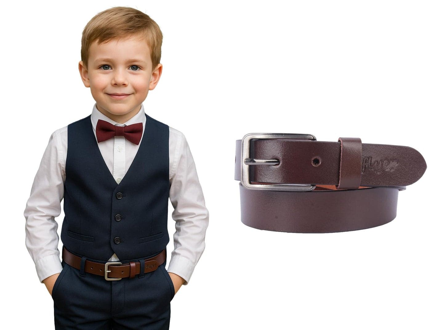 Flyer Leather Belt for Boys 8–10 Years | Real Leather Kids Belt Two-Wheeler Safe Fit for School & Casual Use | BR4579