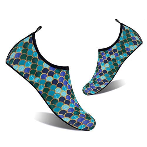 YALOX Water Shoes Women's Men's Outdoor Beach Swimming Aqua Socks Quick-Dry Barefoot Shoes Surfing Yoga Pool Exercise(YL-Black/Green,38/39EU), 7.5-8.5 Women/6-7 Men