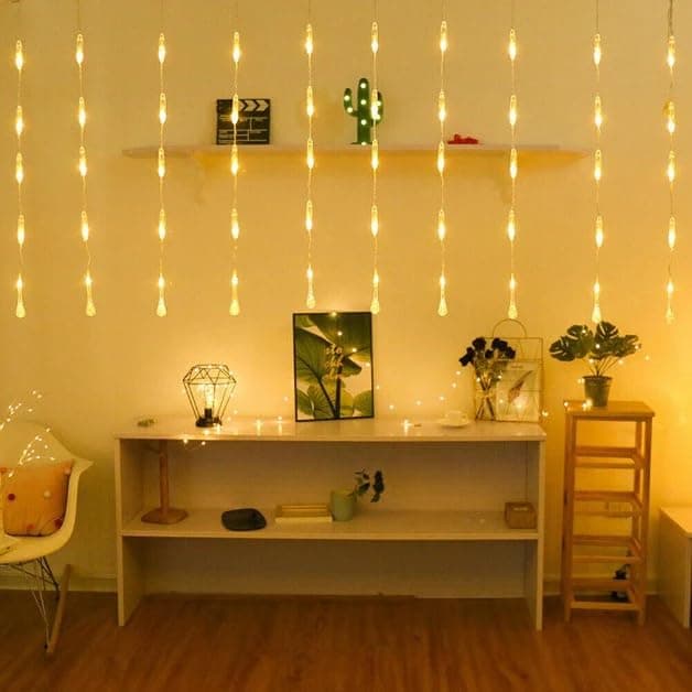 Chronos Rain Drop Curtain Lights Window Curtain Hanging Light with 8 Flashing Modes Decoration for Diwali Christmas Wedding Party Home Warm White LED
