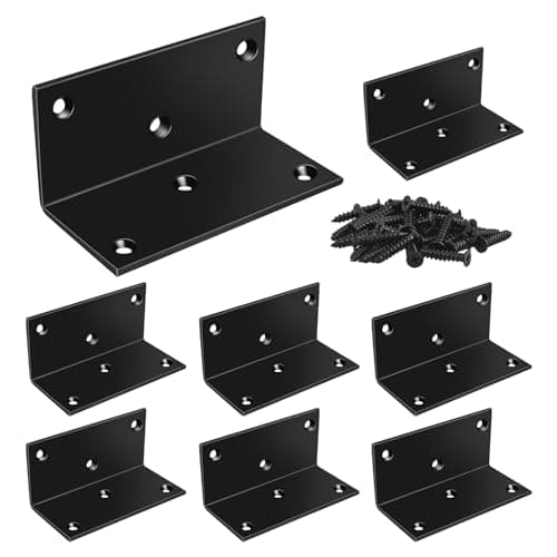MOZCORN 8 Pack 90-Degree Corner Brace, 2x2x4in Heavy Duty L Brackets, Steel Angle Brackets with Screws, for Furniture, Shelves, Cabinets, DIY Projects, Woodworking, and Home Improvement, Black