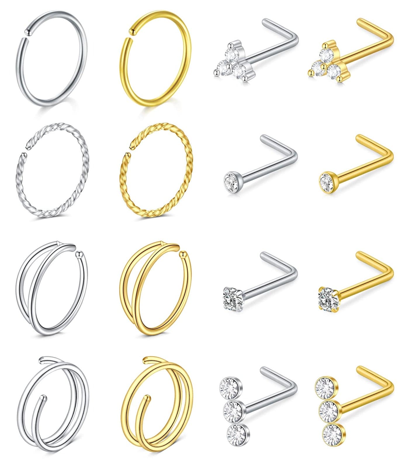 MODRSA Double Hoop Nose Rings - Gold Surgical Steel 20 Gauge