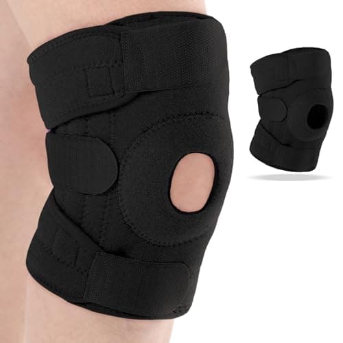 Foilswirl 1 Pcs Kids Knee Brace with Side Stabilizers Patella Gel Pads Adjustable Straps Youth Child Knee Brace Support for Meniscus Tear Sports, Meniscus Tear (Black)