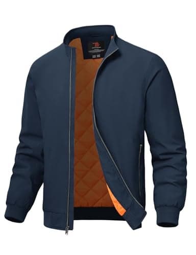 TBMPOY Men's Winter Lightweight Bomber Jackets Water Resistant Fall Casual Windbreakers Quilted Full Zip Windproof Work Coats Navy M