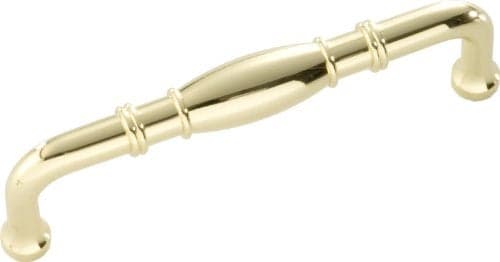Hickory Hardware 1 Pack Solid Core Kitchen Cabinet Pulls, Luxury Cabinet Handles, Hardware for Doors & Dresser Drawers, 3-3/4 Inch (96mm) Hole Center, Polished Brass, Williamsburg Collection