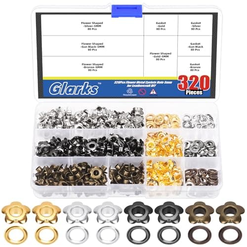 Glarks 320pcs 5mm316in Flower Eyelets Grommet Set 4 Colors Metal Flowers Eyelets for Shoe Eyelets Belt Bags and Other Leather Project