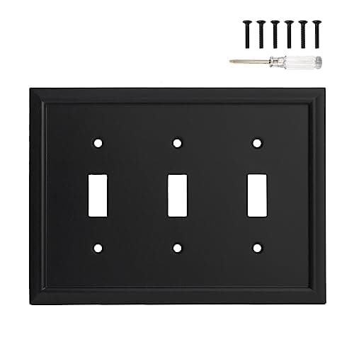 Wall Plate, Duplex Outlet Covers, Matte Black Light Switch Cover - Natural Bamboo Fiber Electrical Outlet Cover Plate Variety of 13 Styles Decorator/Duplex/Toggle/Combo (3 Gang Toggle 1 Pack)