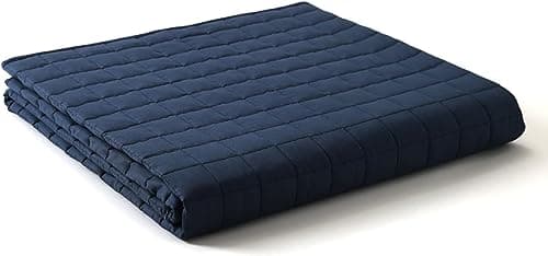 YnM 10lbs Weighted Blanket for Adults Cotton Heavy Bed Throw Blanket with Cooling Glass Beads for All Season Use Ideal for 90lbs 41x60 Inches Twin Navy