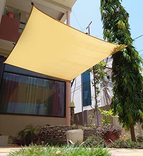FREDDO HDPE Fabric 1.5 Inch Polyester Loop Sun Shade Sails 85-90% Protection from Sun & UV Rays Ideal for Car Parking, Outdoor Garden, Balcony, Patio, Beige Color, 9.5 ft x 8 ft, Pack of 1 Piece