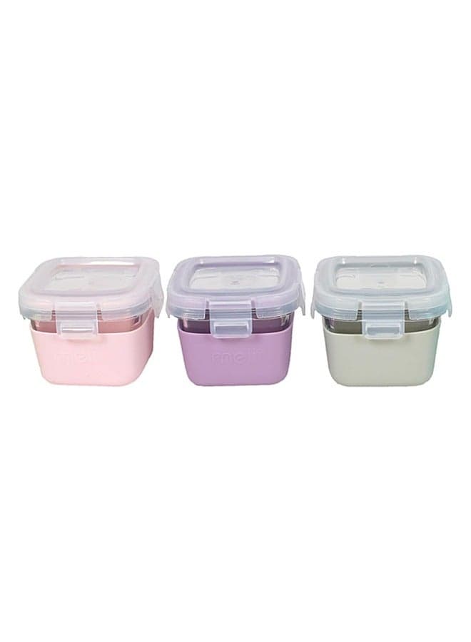 3-Pieces Glass Food Storage Containers with Silicone Sleeve, Resistant Borosilicate, Airtight And Leakproof Locking Lid, 5.4oz