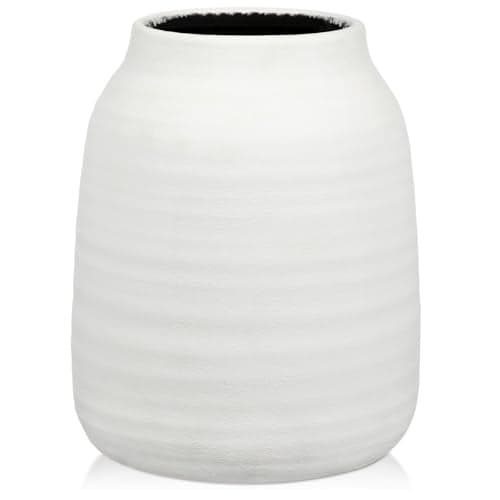 Briful Farmhouse Ceramic Flowers Vase Home Indoor Decor, Modern Living Room Kitchen Table Vases, Dining Bedroom Bathroom Decorations for Office Coffee Desk Book Shelf Fireplace (7.1” Tall)