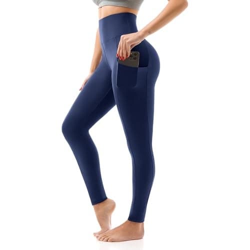 SINOPHANT High Waisted Leggings with Pockets Women, Full Length Capri Buttery Soft Stretchy Yoga Pants(Full Navy,L-XL)