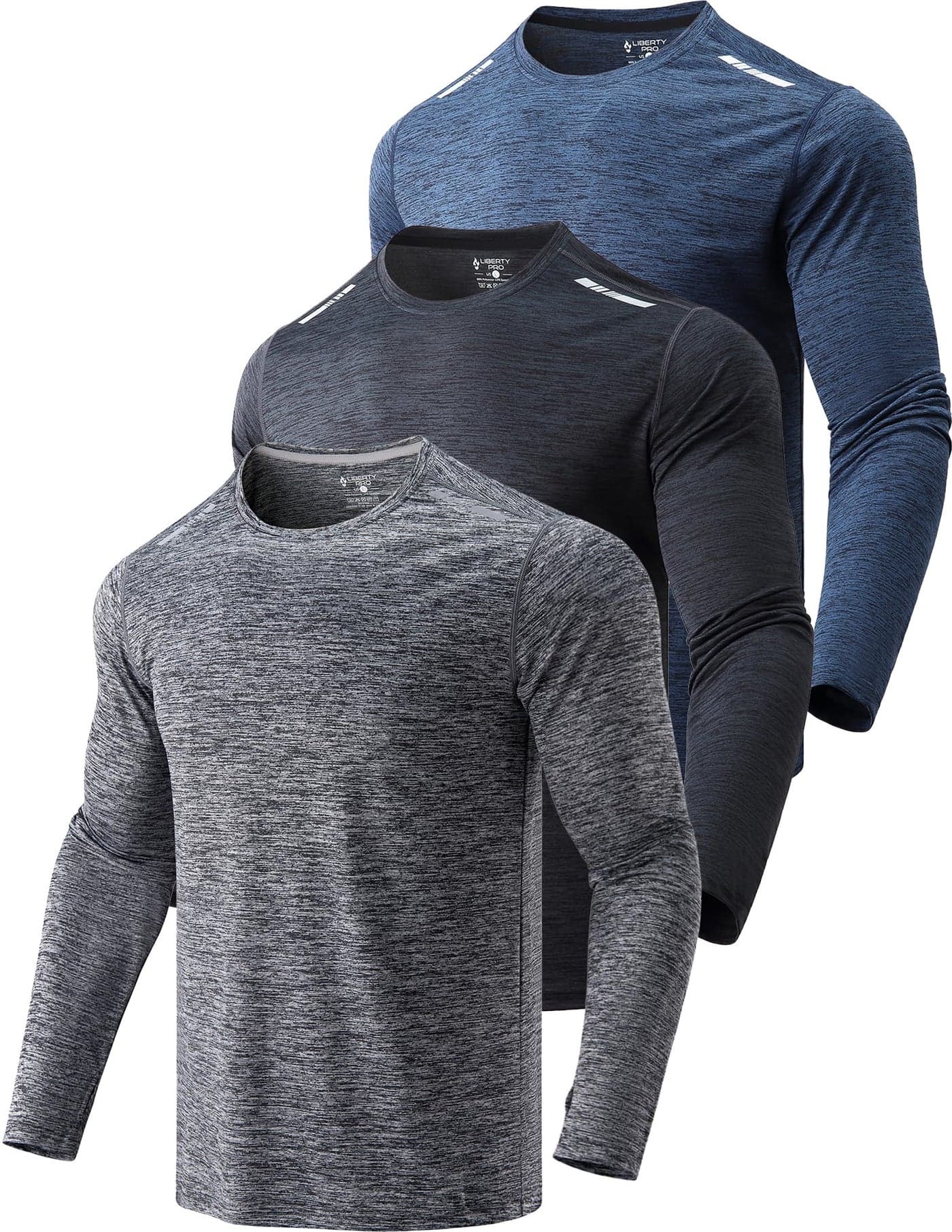 3 Pack Mens Dry Fit Long Sleeve T Shirts Lightweight Athletic Performance Tops with Thumb Holes Hiking Set 1 Medium