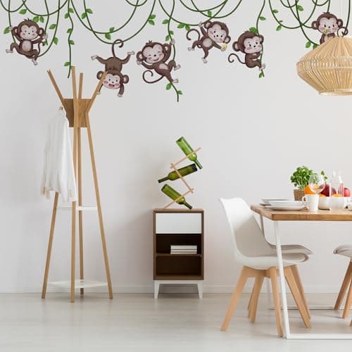 Jungle Monkey Wall DecalsJungle Animals Monkey Vine Leaves Wall StickersZoo Decoration Stickersfor Kids Baby Boys Room Nursery Bedroom Playroom Home Decoration