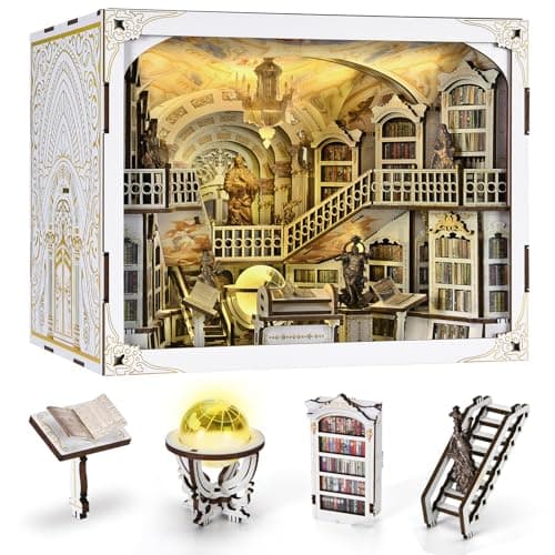 DIY Book Nook Kit DIY Miniature Dollhouse Booknook Kit 3D Wooden Puzzle Bookend Bookshelf Insert Decor with LED Light for Adults Library of Gods Max