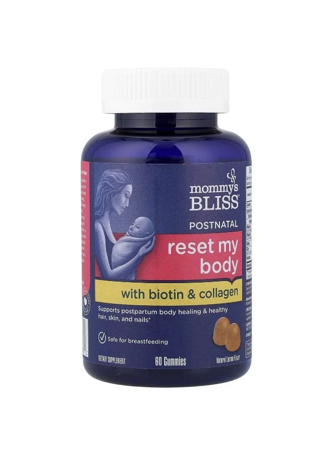 Mommy's Bliss, Postnatal, Reset My Body with Biotin & Collagen Gummies, Natural Lemon, 60 Gummies