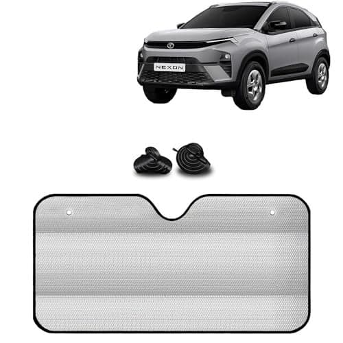 KINGSWAY® Car Window Foil Curtain Sticky Sun Shade Compatible with Tata Nexon, (Year 2023 Onwards), Universal Fit Sunshades for Front Window, Rear Window, Silver Color, 1 Piece