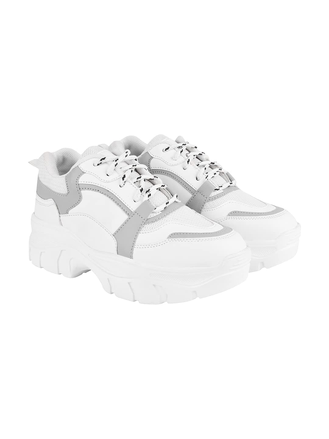 Shoeopia Lace-up Detail Grey Chunky Sneakers for Women & Girls /UK6