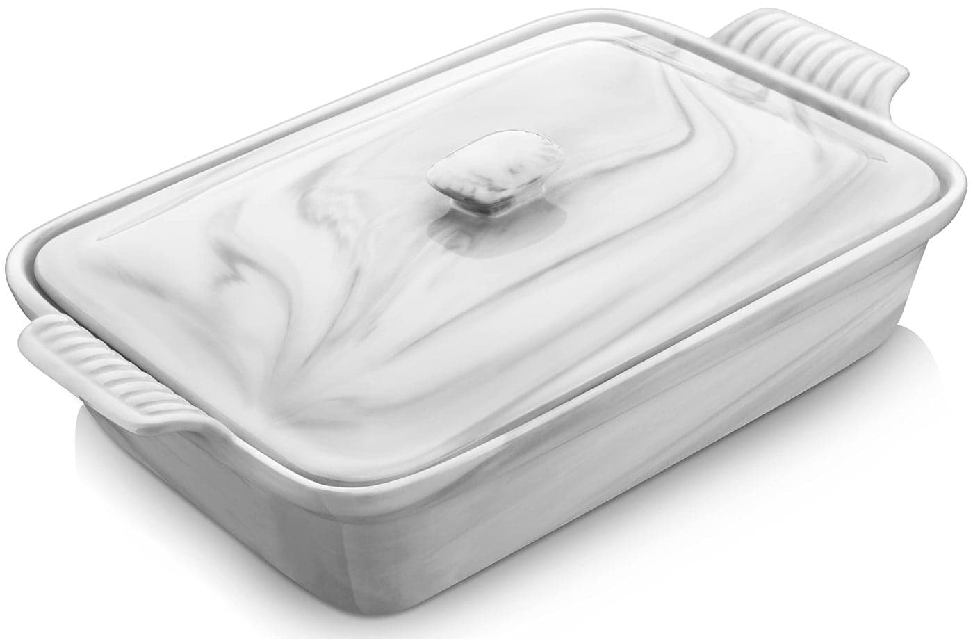 MALACASA Casserole Dish With Lid 34 Quart Baking Dish With Lid Lasagna Pan Deep Ceramic Bakeware Covered Casserole Dish Microwave Oven Safe Series BAKEGREY