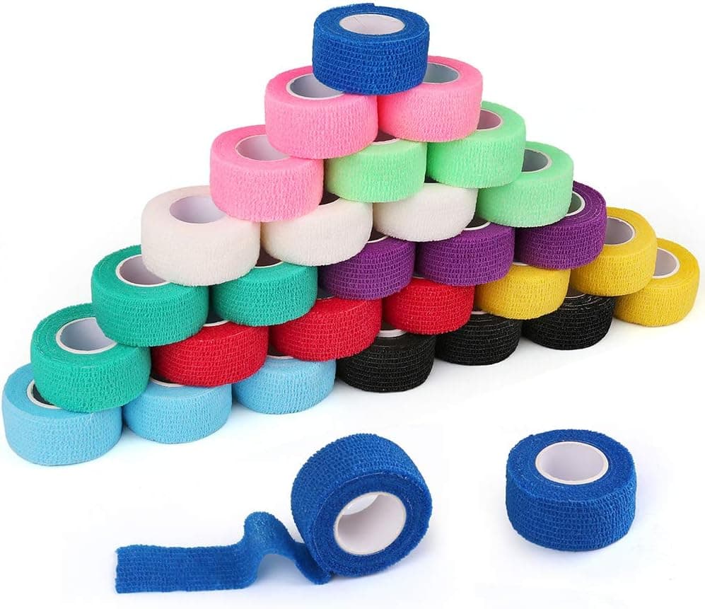 LotFancy Self Adhesive Bandage Wrap 30 Pack 1 inch x 5 Yards Self Adherent Wrap First Aid Athletic Tape Cohesive Bandage Sports Tape Medical Supplies for Finger Ankle Wrist Sprains Swelling