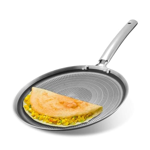 Kraft Futuretec Pro Triply Stainless Steel Dosa Tawa - 28 cm, 2.5 mm Thick | Stick-Free Steel Dosa Pan with Handle, Tawa for Dosa and Chilla, Metal Spoon Safe, Gas and Induction Base - 5 Year Warranty