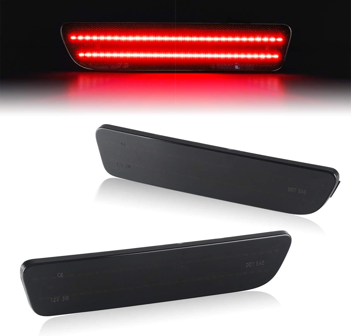 GemPro 2Pcs Rear Red LED Side Marker Light Lamps Assembly for Ford Mustang 2005-2009 (Smoke Lens)