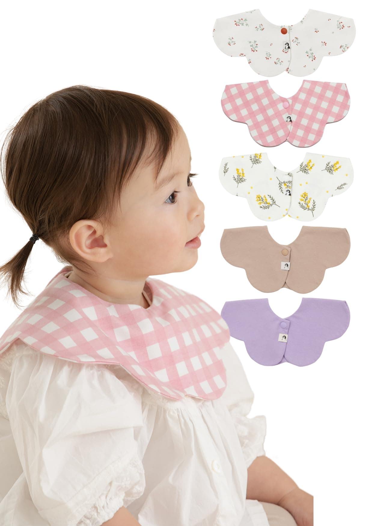Konny Baby Bibs 5-Pack, 360 ° Rotate, Newborn Gifts, Soft and Absorbent Bandana Drooling for Boys Girls baby Essentials - Set 11(Red Flower, Beige, Mimosa, Lavender, Pink Gingham)