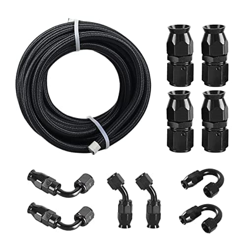 GSTP 6AN 38 PTFE E85 Hose Braided Fuel Line Fitting Kit 10FT Transmission Oil Cooler Line Nylon Stainless Steel Black