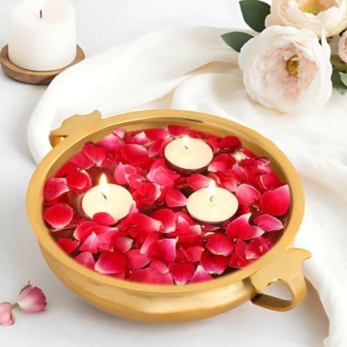 CraftVatika Pure Brass Hammered Urli Pot Perfect for Floating Flowers, Diyas & Tealights Urli Indoor Outdoor Center Table Flower Decorative Bowl for Tealight Candle Holder Decoration (8" Inch 1500 ml)