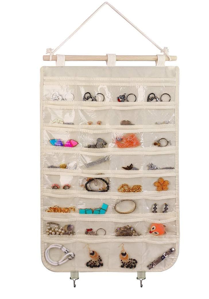 BB Brotrade Hanging Jewelry OrganizerAccessories Organizer32 Pocket Organizer for Holding Jewelries Beige32 Pockets