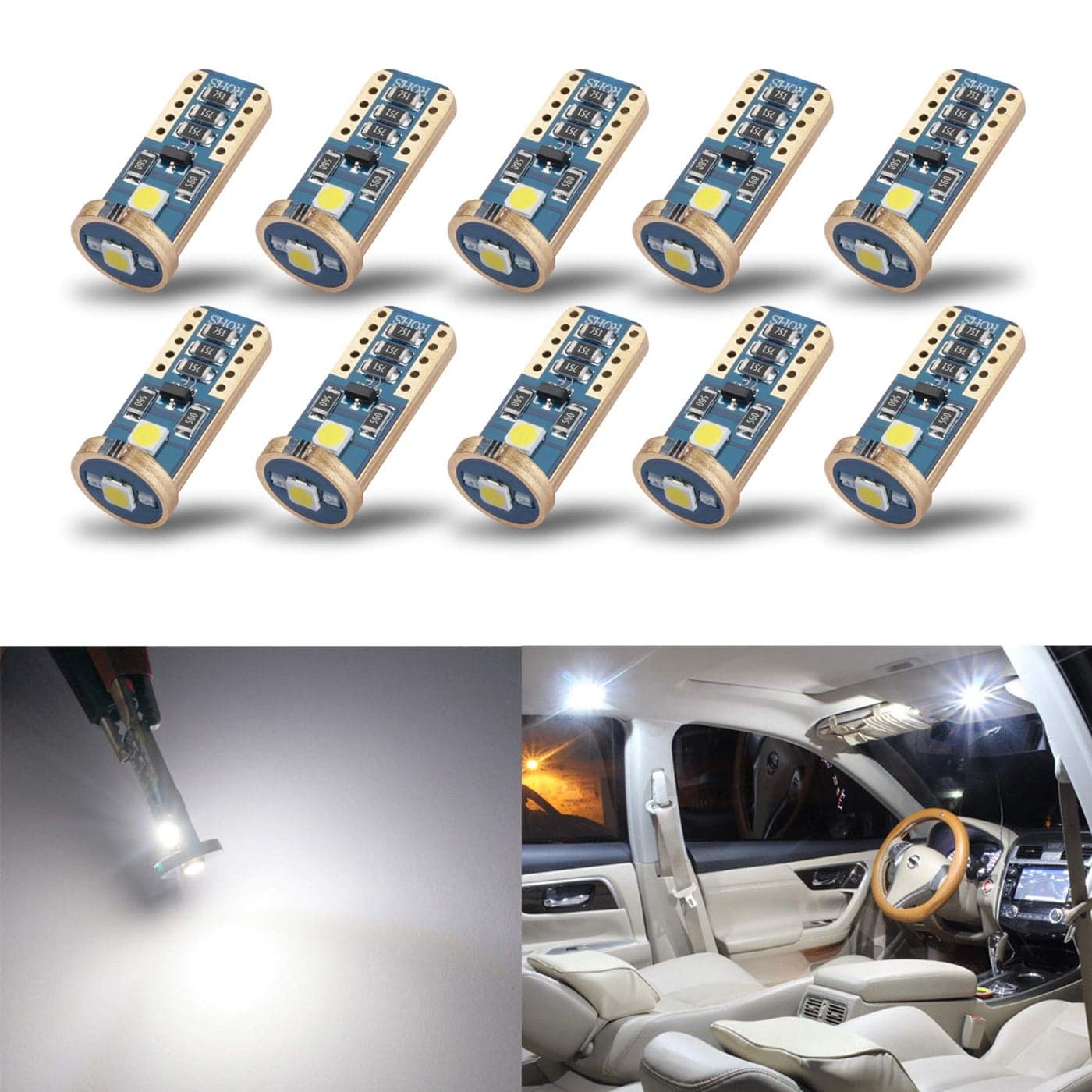 iBrightstar Extremely Bright Wedge T10 168 194 LED Bulbs for Car Interior Dome Map Door Courtesy License Plate Lights Xenon White