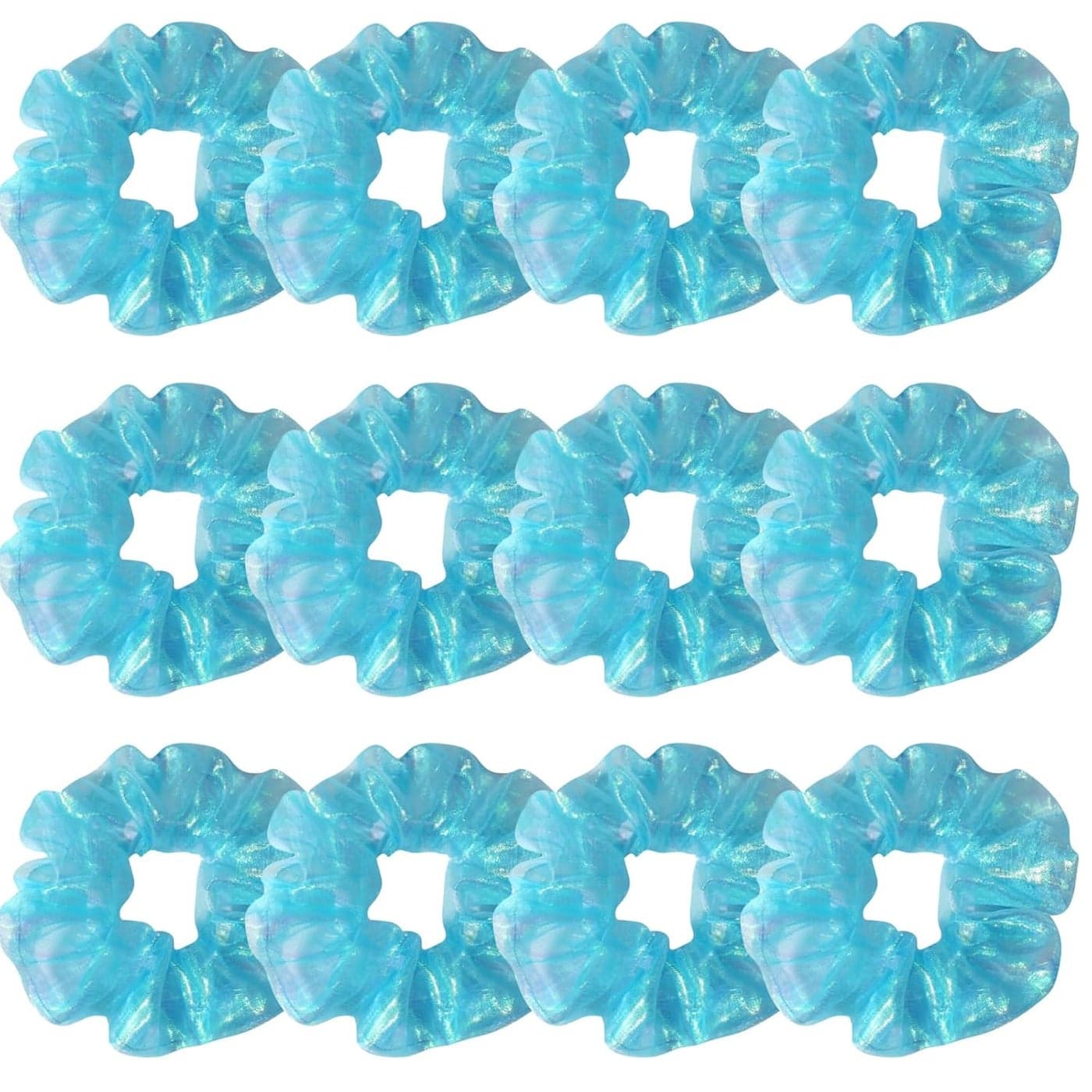 12 Pcs Shiny Mermaid Dance Cheer Organza Hair Scrunchies For Thick Hair School PerformanceSportsPartyGymnastics Silky Scrunchie Ponytail Holder Wrist for Girls Cosplay Show Blue