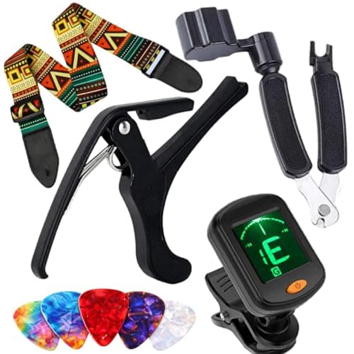 IMAGINEA Guitar Accessories Kit with Digital Tuner, Bohemian Strap, Metal Capo, String Winder, 5 Picks | Tuning Device, Designer Belt | Combo Pack for Acoustic, Electric Guitar Beginners