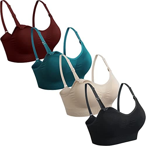 4Pack Nursing Bra for Breastfeeding Maternity Bras Push Up Silk Seamless Pregnancy Bralette Underwear Black Beige Rosered Blue X-Large