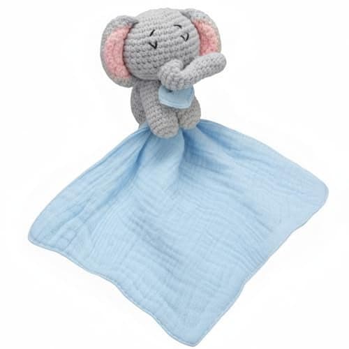 Halloscume Baby Security Blanket Soft Stuffed Crochet Animal Security Blanket Lovey Nursery Gifts for Baby Boys and Girls Newborn Infant Elephant