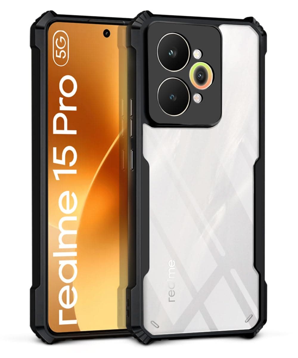 WOW IMAGINE Shock Proof Clear Protective Back Case for Realme 15 Pro 5G - AirEDGE Technology | 360 Degree Camera Protection | Transparent Hybrid Back Case Mobile Cover - Black