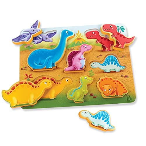 B Toys Peek Explore Dinosaurs Wooden Chunky Puzzle for Toddlers Kids Educational Developmental Toys 2 Years