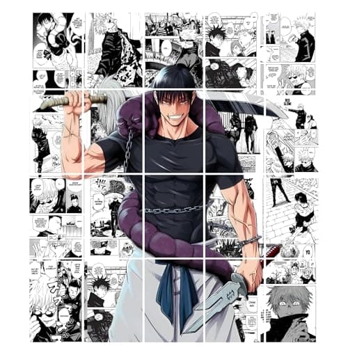 Posters Inc Jujutsu Kaisen Manga Panel Collage Art Kit, Anime Merchandise Wall Decoration Items for Living Room, Home Decor Birthday Gifts for Men, 300 GSM Print, A5 Size Paper with Sticker Set of 20