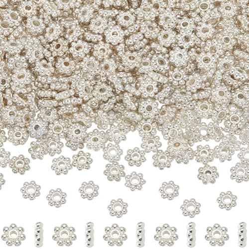 SOFPLATE 1 Box 600Pcs Silver Daisy Bead 6mm Flower Spacer Beads Bulk Tibetan Metal Alloy Mini Round Snowflake Rondelle Loose Charms Bead for Jewelry Making Supplies DIY Bracelets Necklaces Earrings
