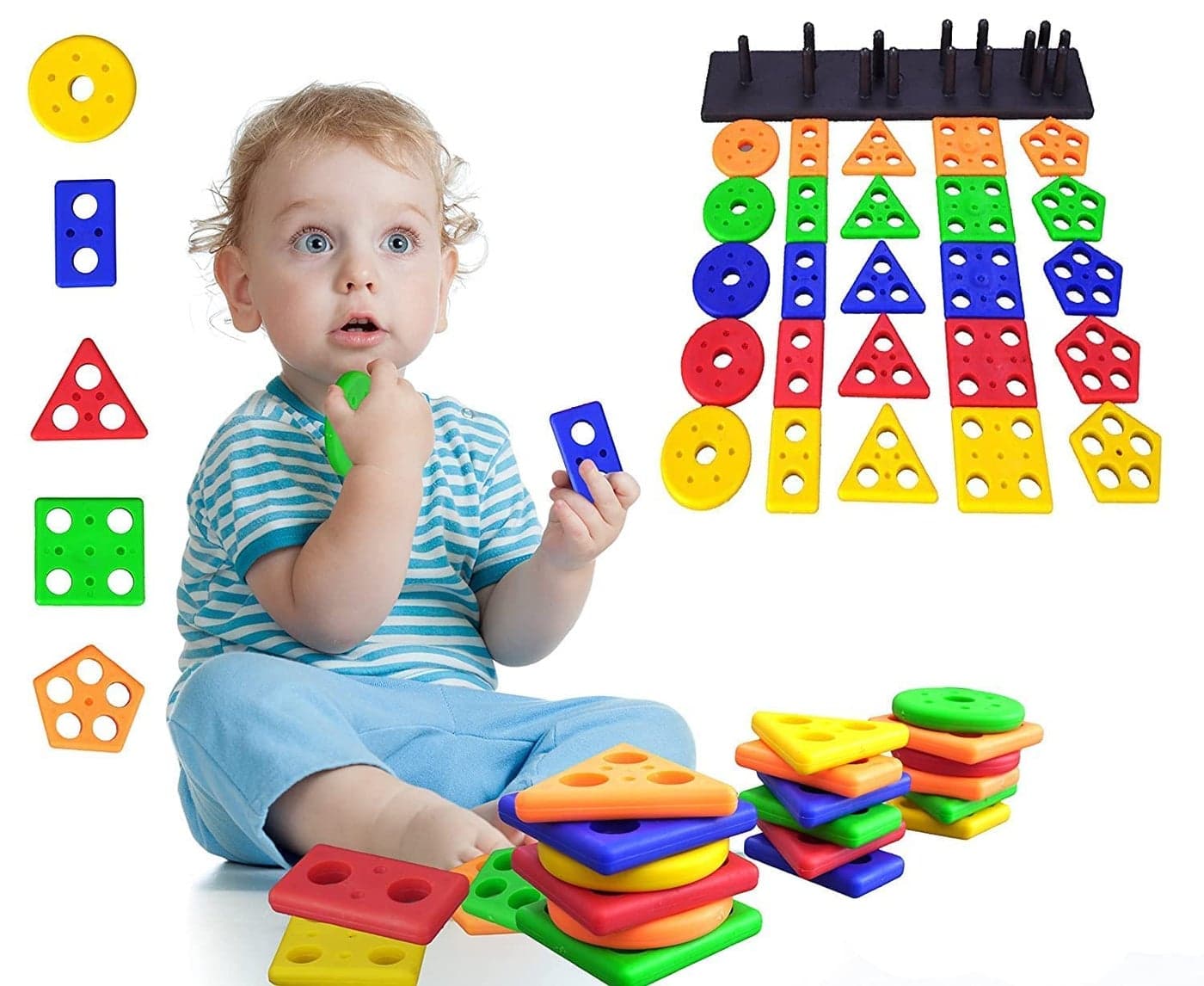 KESI ORNAMENTS Montessori Puzzles for 1-3 Year Olds - Shape Sorter & Stacking Toys for Toddlers - 5cm, 3 Piece Shape Sorting Toy