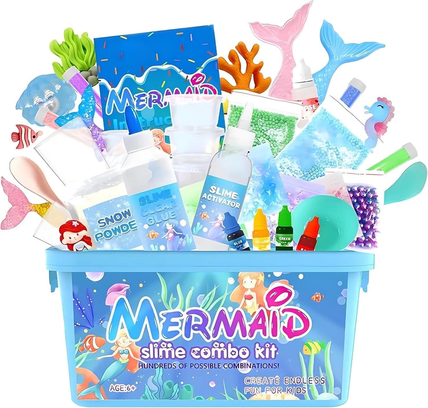 Mermaid Slime Making Kit for Kids - DIY Fluffy Slime Toys Set with Cloud, Foam, Glitter Arts & Crafts | Perfect Birthday Gift for Girls & Boys | Foam Slime Kit, Glitter Slime, Squi