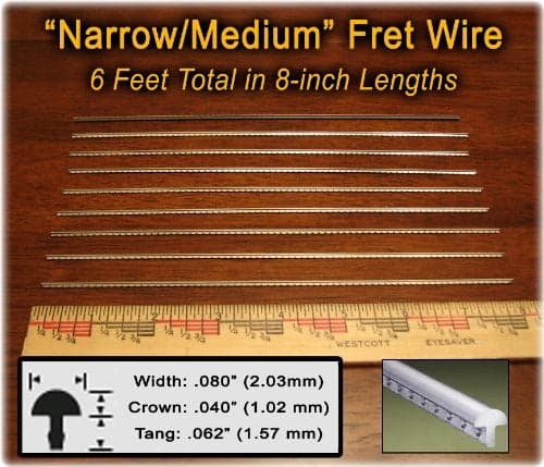 Narrow/Medium Nickel-Silver Fret Wire for Banjos, Dulcimers & More - Six Feet