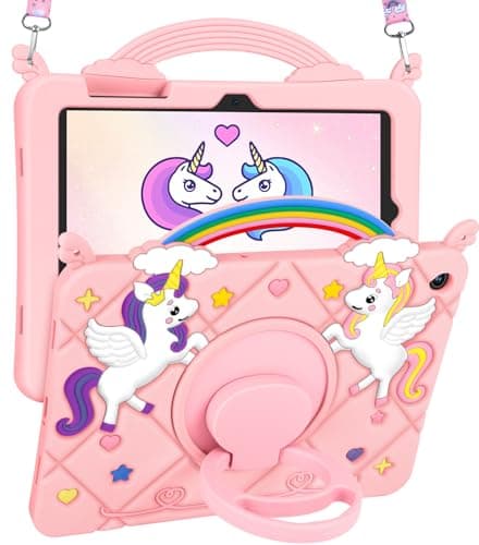 Uppuppy for Galaxy Tab A9 Plus Case 11 Inch - Cute Cartoon PK Unicorn Women Girls Teen for Samsung A9 Plus Tablet Case with Rotating Stand & Strap Soft Silicone A9+ Funda