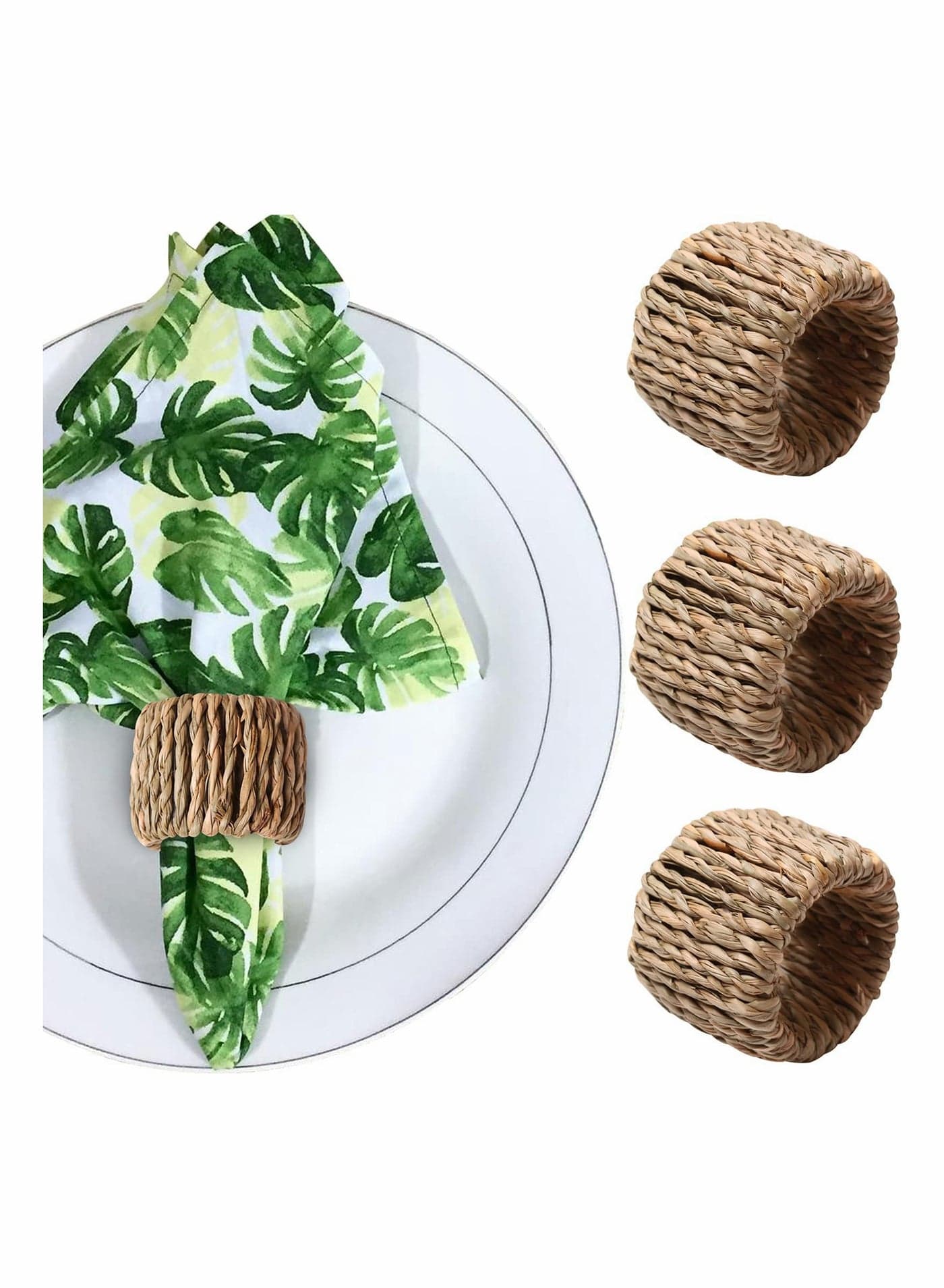 Woven Napkin Rings Set of 4, Natural Farmhouse Napkin Ring, Handmade Rattan Napkin Holder Rings Table Setting for Family Gathering, Wedding, Banquet, Thanksgiving, Theme Party