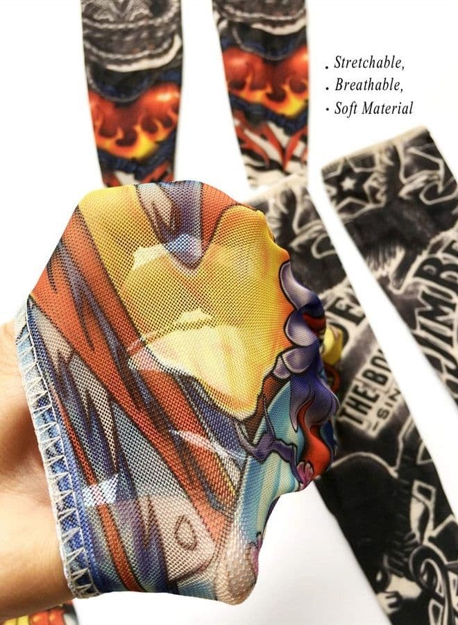 Kids Tattoo Sleeves Art Cooling Arm Cover Up Fake Tattoo Sleeves for Boy Girl Sunscreen(3 Pairs)
