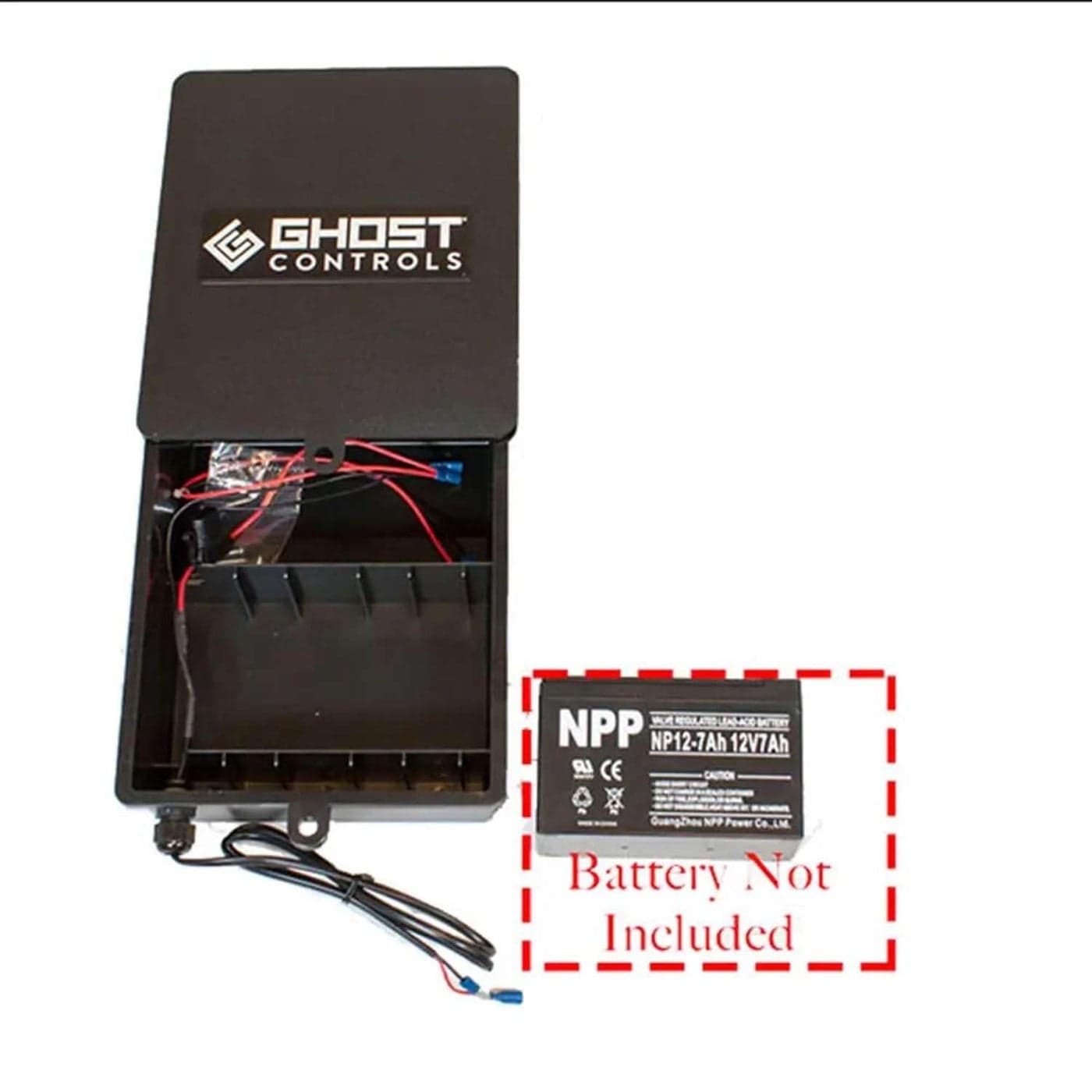 GHOST CONTROLS ABBT Battery Box Kit For Vehicular Swing Gates Or Deer Feeders Kit With 0 Batteries Black ABBTNB