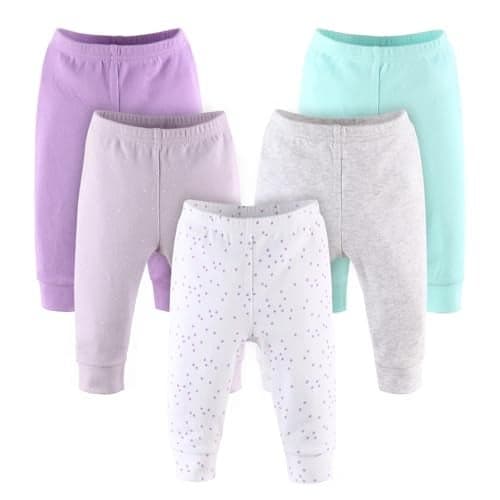 The Peanutshell 5 Pack Baby Girl Pants Set - 100% Cotton Toddler Pants for Baby Girls, 3-6 Baby Girl Clothes for Toddlers and Babies - Pastel