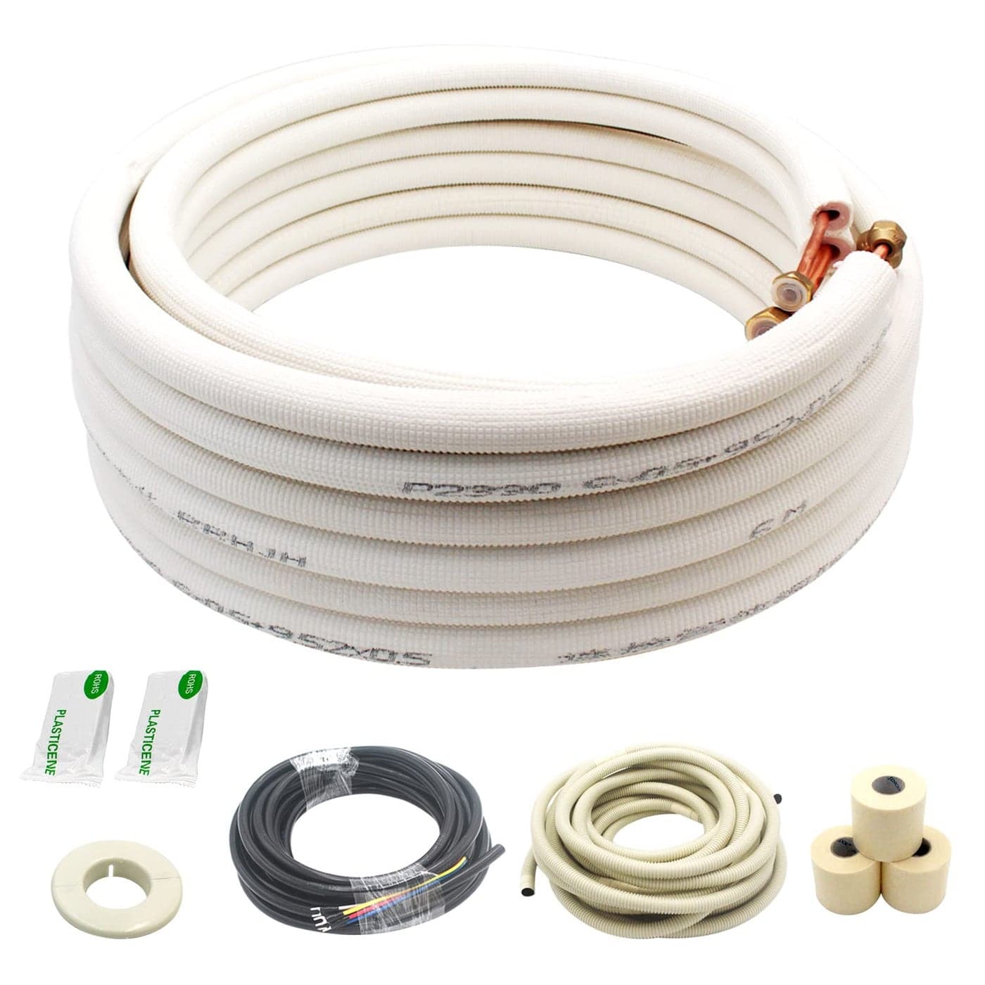25 Ft Mini Split Line SetAir Conditioner Copper Tubing Pipes Extension Set 38 58 38 PE Thickened for AC and Heating Equipment Insulated Coil Line Set HVAC Refrigerant with Nuts 3858